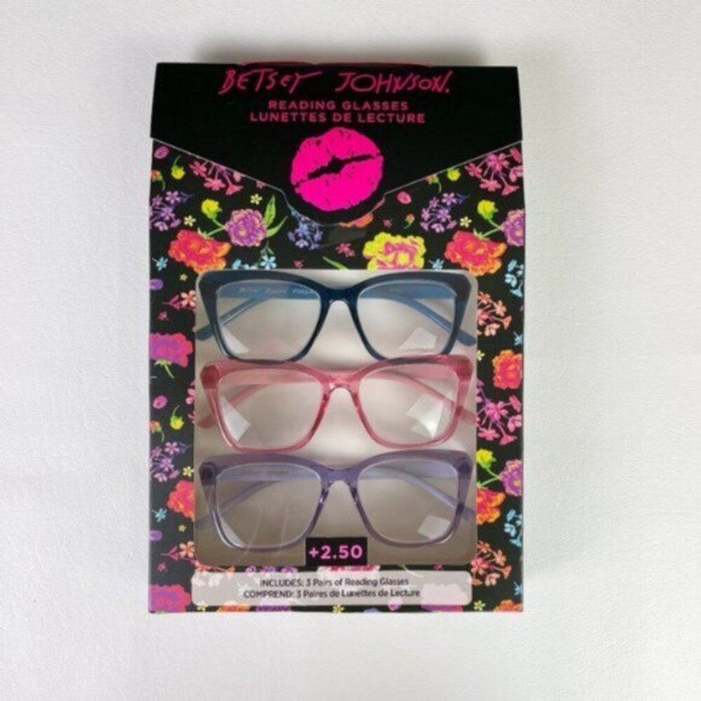 Betsey Johnson +2.50 Reading Glasses Purple Pink Blue